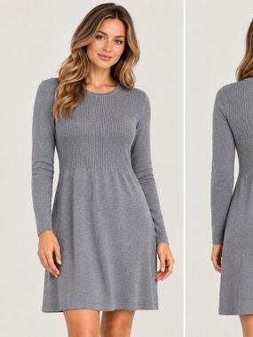 Belford Women’s Merino Wool Blend Knit Dress Gray Long Sleeve Size S